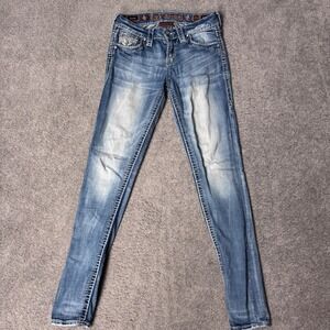 Rock Revival Women's 25 Jena Easy Skinny Light Wash Jeams Embroidered